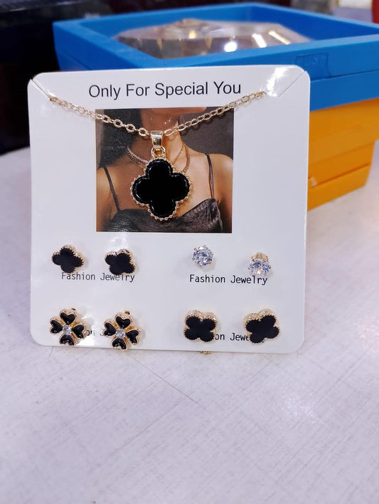 Red Enamel clover jewelry set for women