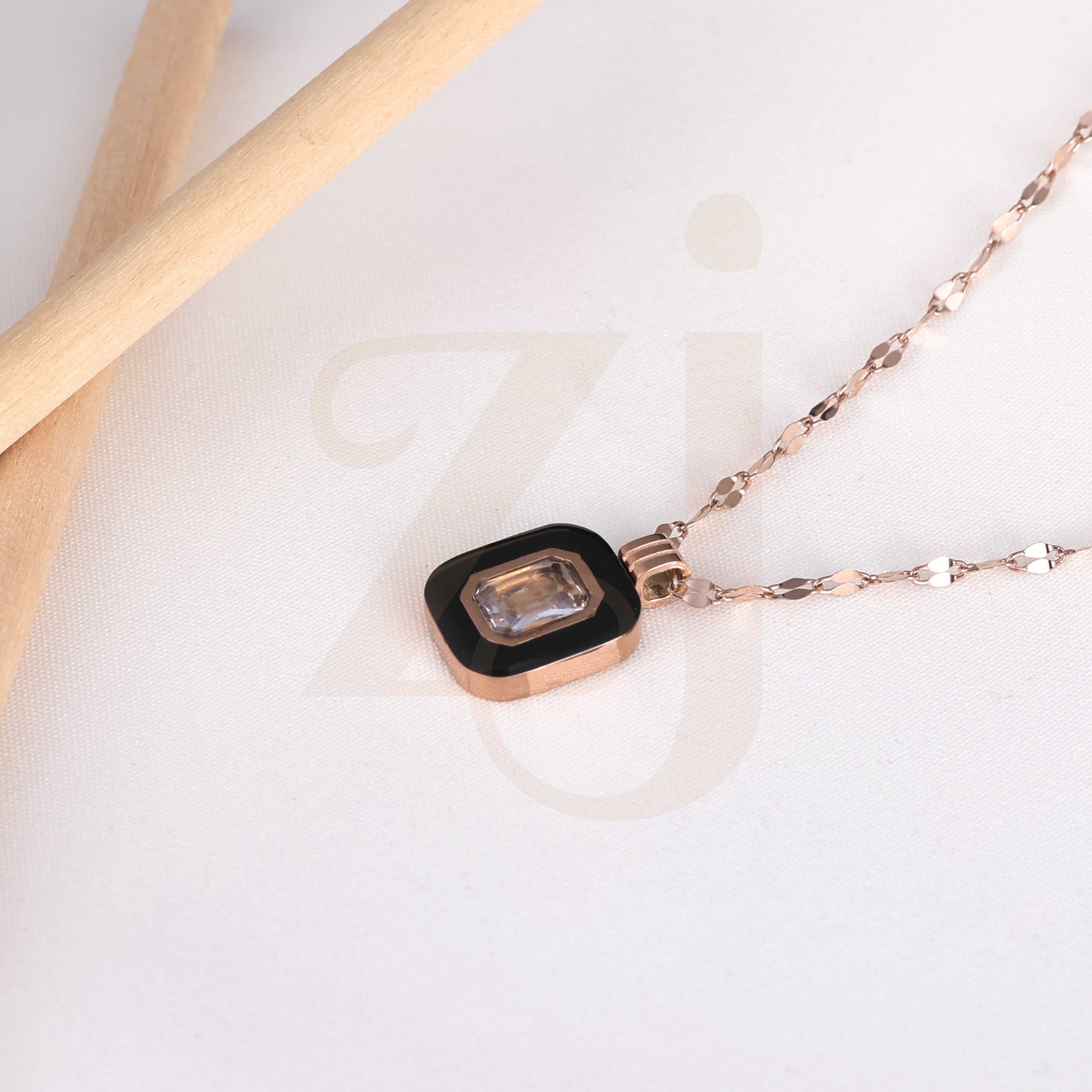 Mina Black Pendant with Diamond and 18K Rose Gold Plating