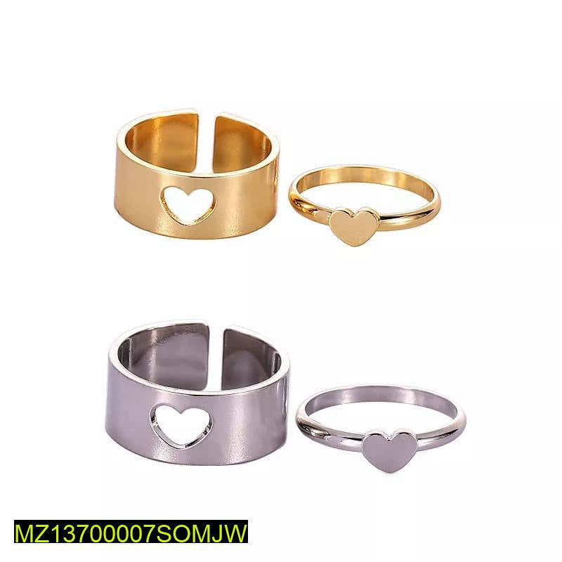 Silver & Gold plated Heart shaped Rings 4 Pcs