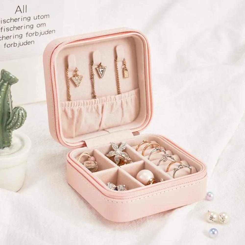 Pink square jewellery Box for women Travel wedding storage
