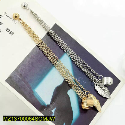 Gold & Silver Leaf chain Ear cuff Earrings Pair 2 Pcs