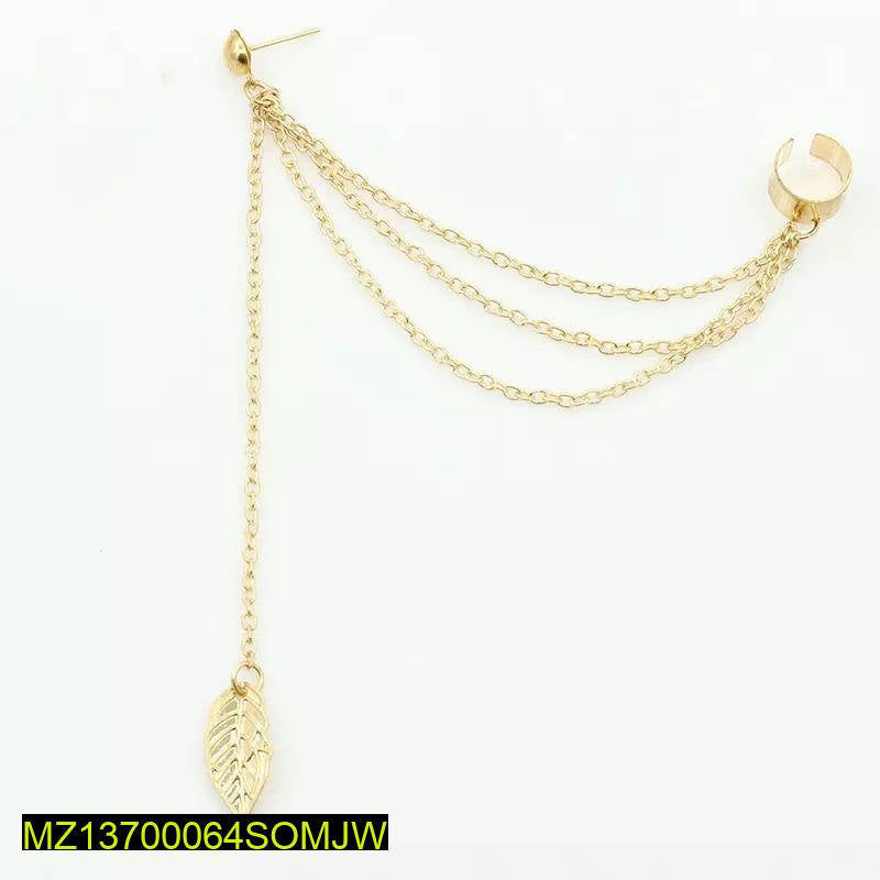 Gold & Silver Leaf chain Ear cuff Earrings Pair 2 Pcs