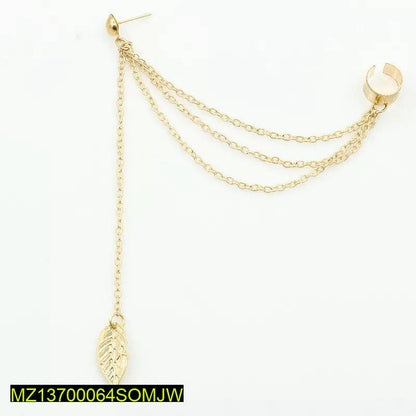 Gold & Silver Leaf chain Ear cuff Earrings Pair 2 Pcs