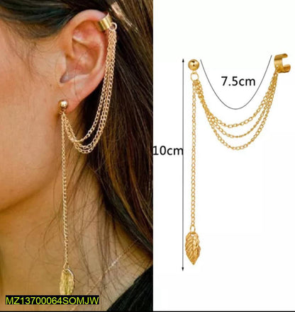Gold & Silver Leaf chain Ear cuff Earrings Pair 2 Pcs