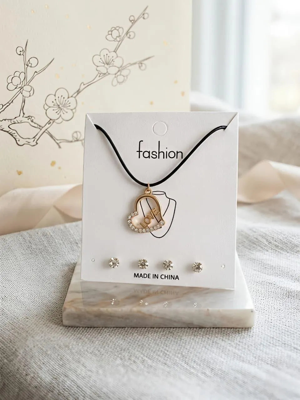 Gold Plated Heart Pendant Set for Women