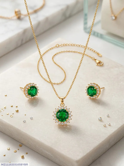 Funky 1 Carat Gold Plated Crystal Pendant Set