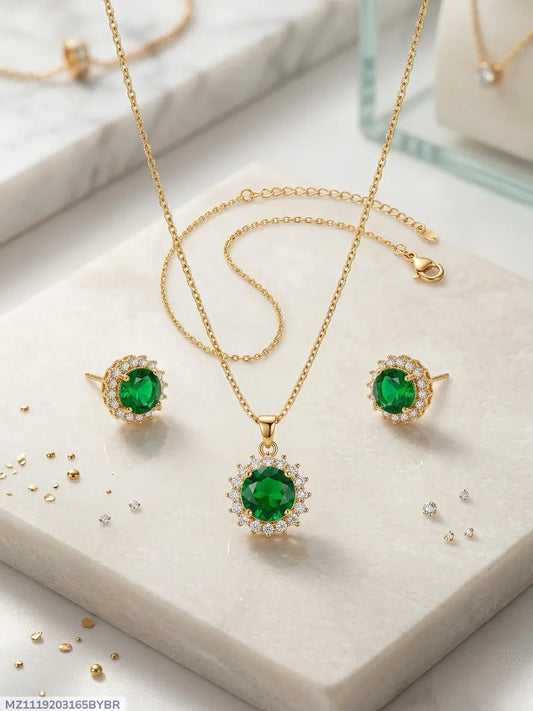 Funky 1 Carat Gold Plated Crystal Pendant Set