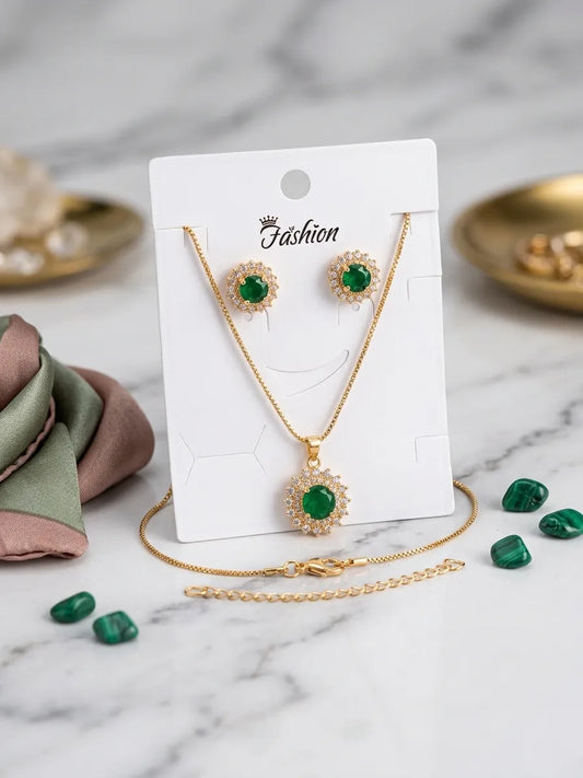 Funky 1 Carat Gold Plated Crystal Pendant Set