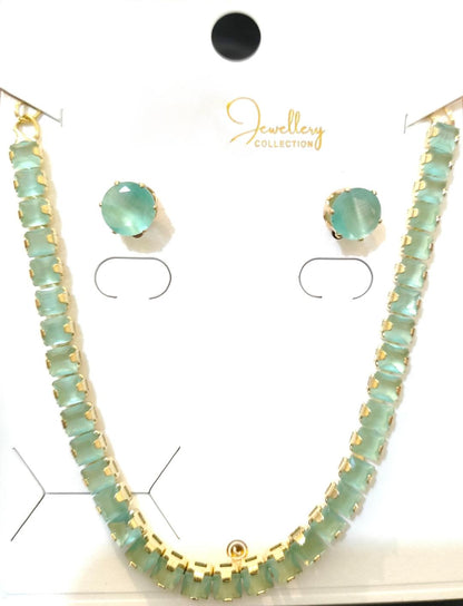 Green Crystal Pendant Set for Women Wedding Party Wear
