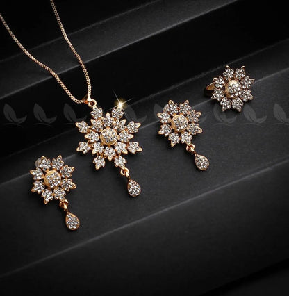 Golden  Flower Jewelry Set for Women with Zarcoon Stones
