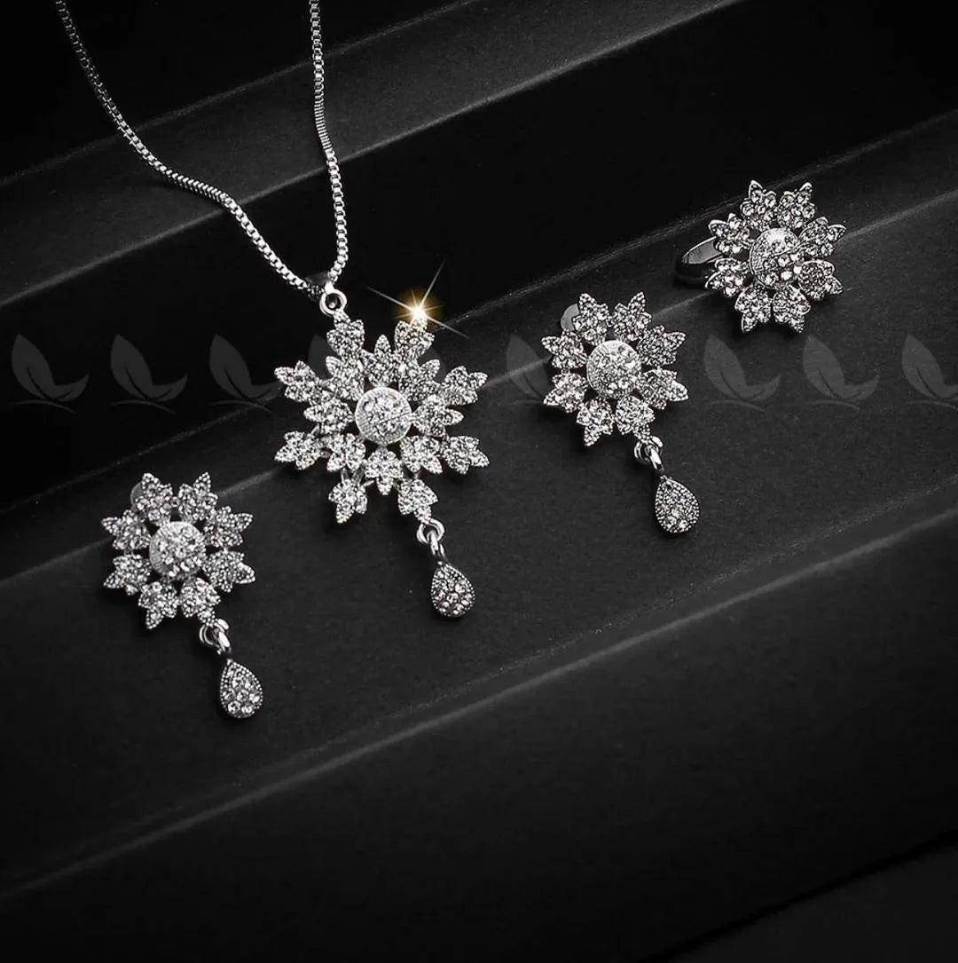 Golden  Flower Jewelry Set for Women with Zarcoon Stones