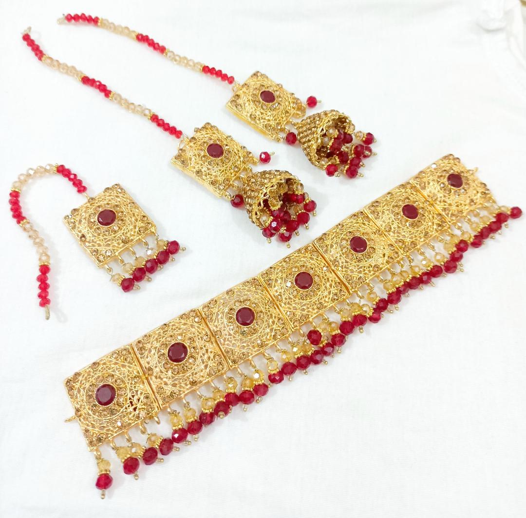 Maroon 4-Piece Choker Set for Weddings & Parties
